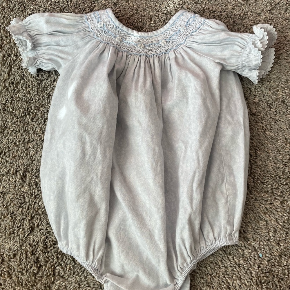 Petit Bebe Baby Blue And White 12 month Bubble Smock